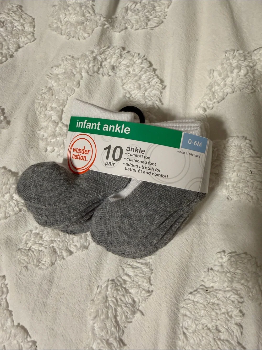 5 FOR $10 BABY BUNDLE - Wonder Nation Infant Ankle Socks - Gray & White 10 Pair
